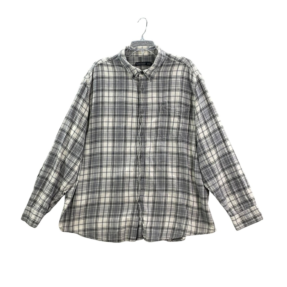 Faded Glory Button Down Shirt Men's 3XL Grey Plaid Cotton Long Sleeve Casual Top